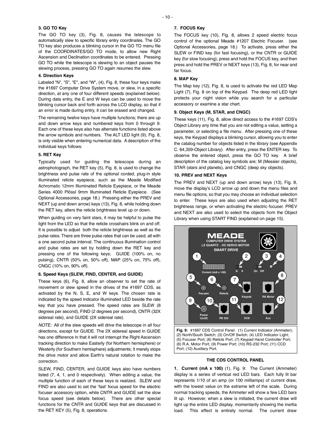 Meade LXD 750, LXD 650 instruction manual CDS Control Panel 