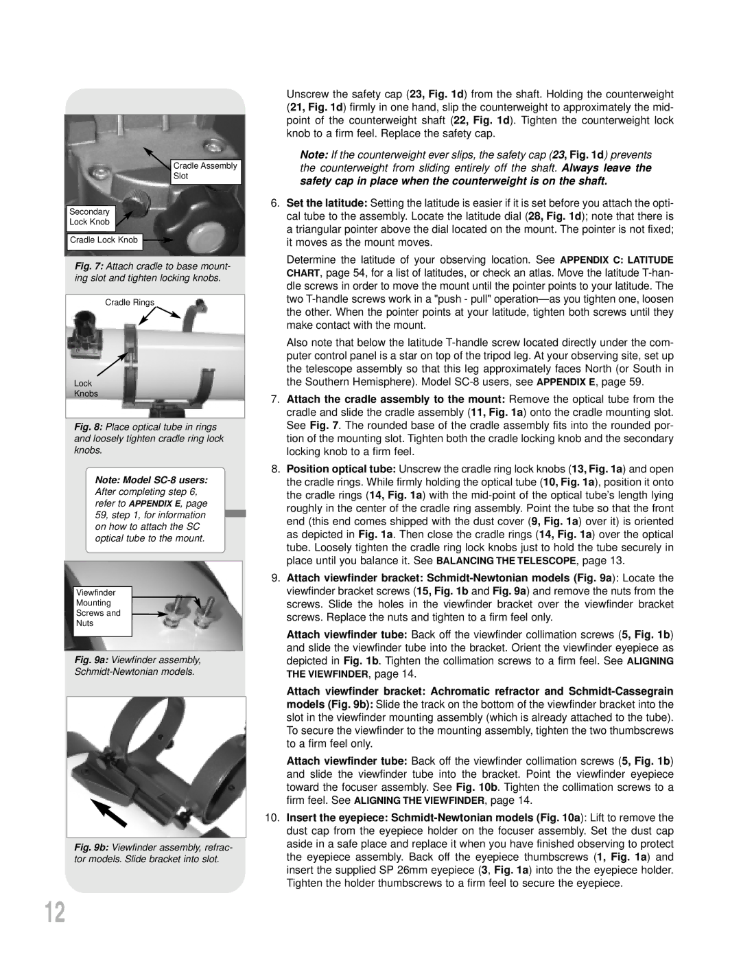 Meade LXD55 instruction manual Viewfinder assembly Schmidt-Newtonian models 