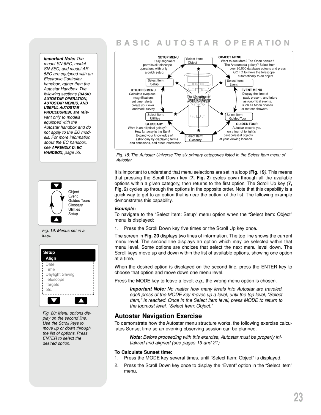 Meade LXD55 instruction manual Autostar Navigation Exercise, To Calculate Sunset time 