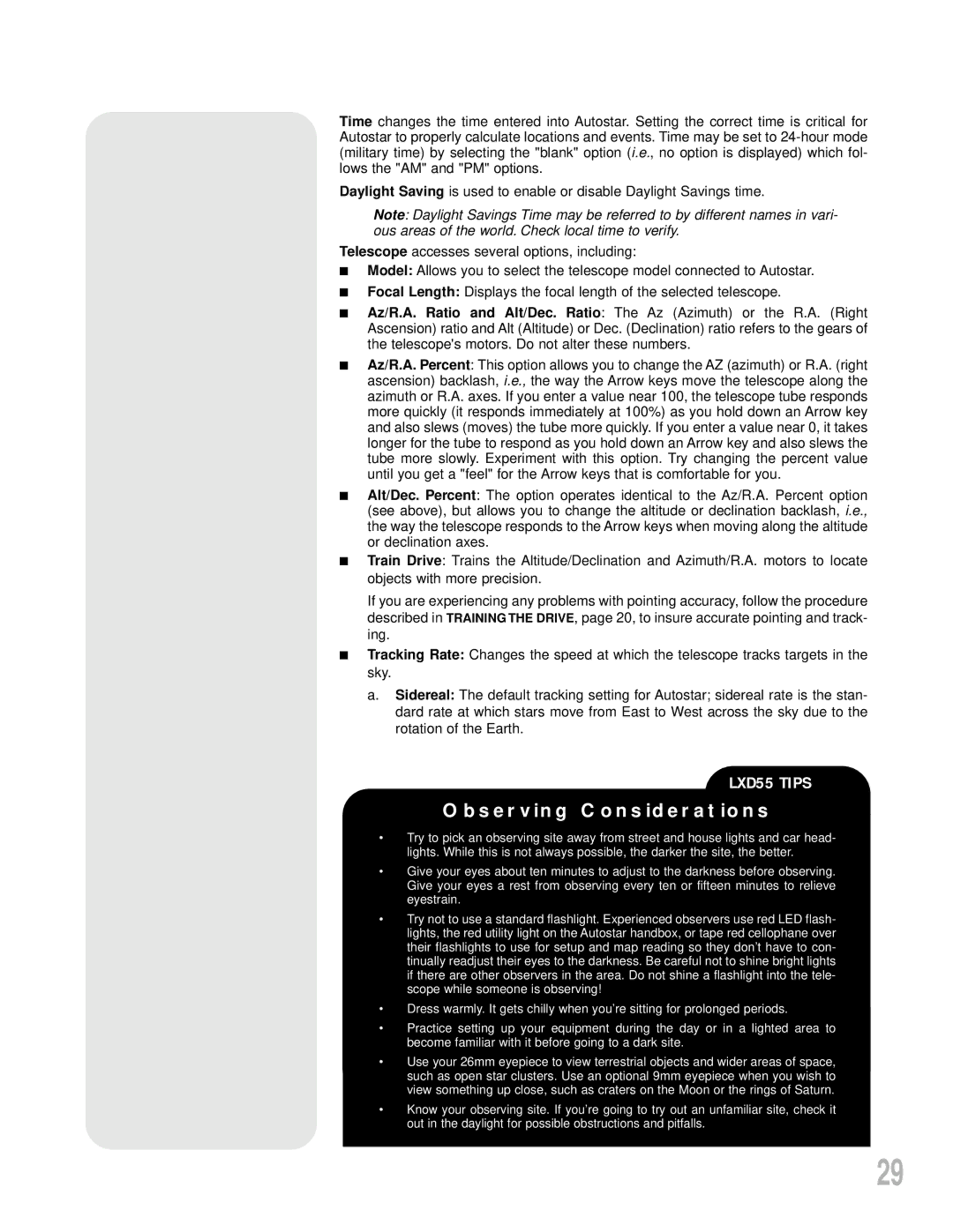 Meade LXD55 instruction manual Observing Considerations 