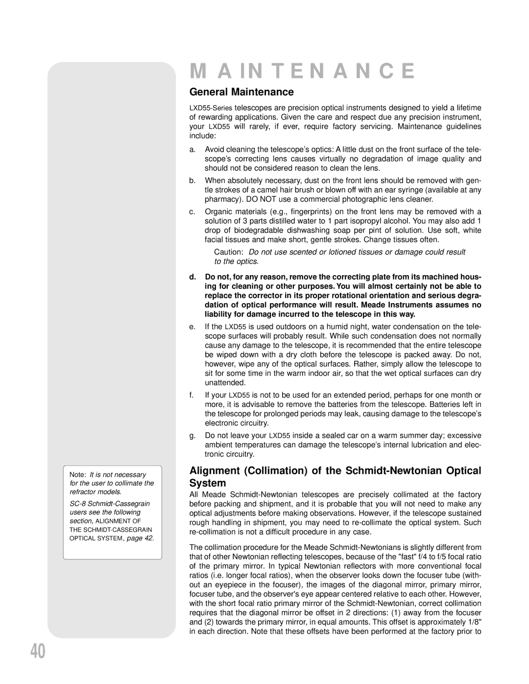 Meade LXD55 instruction manual General Maintenance 