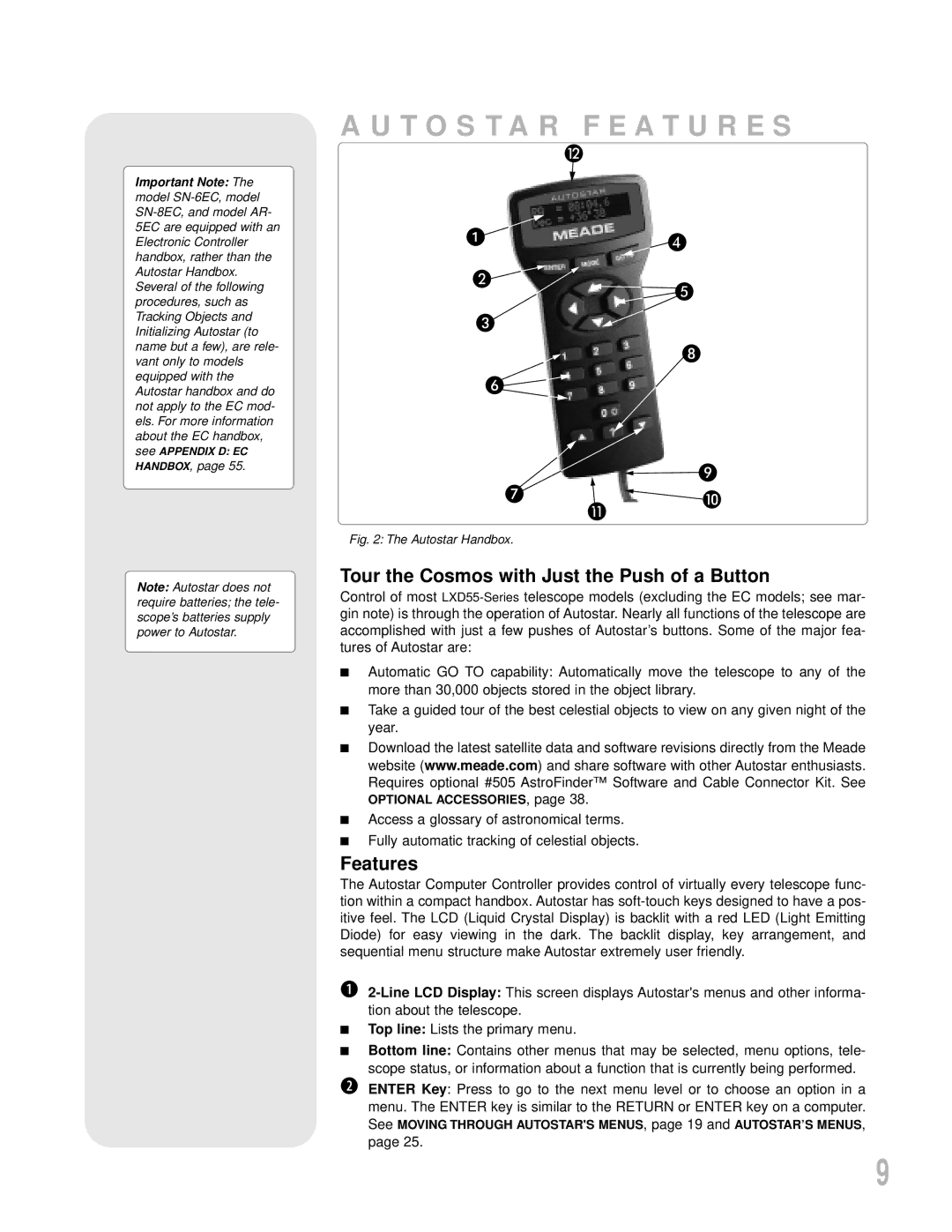 Meade LXD55 instruction manual Autostar Features, Tour the Cosmos with Just the Push of a Button 