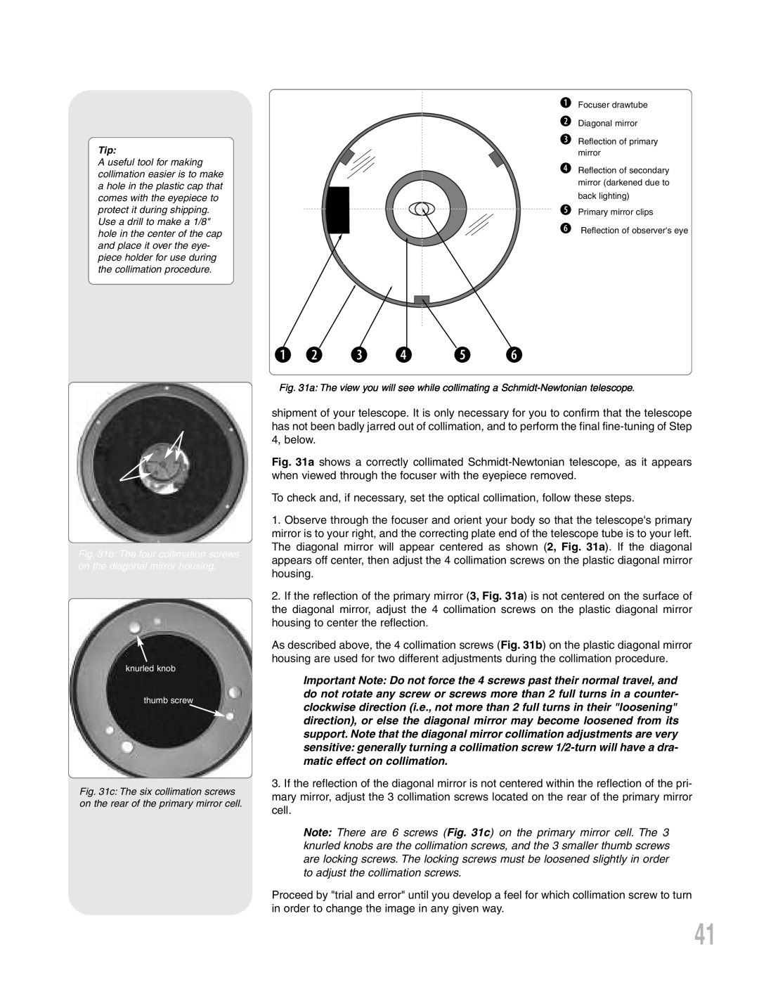 Meade LXD75 instruction manual b c d e f g, b The four collimation screws on the diagonal mirror housing 