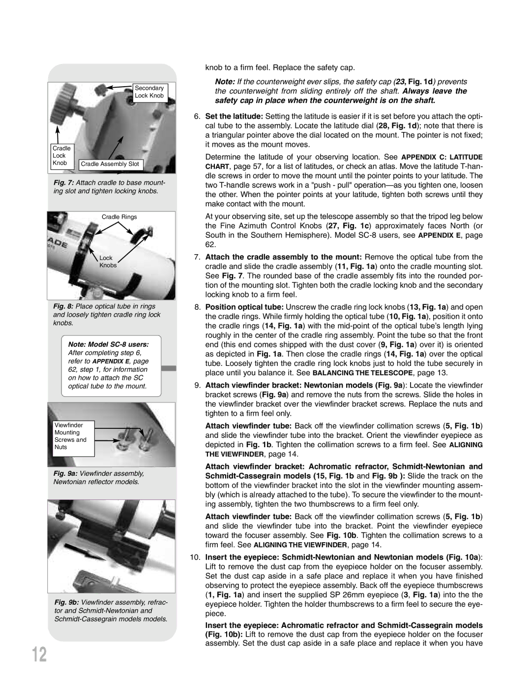 Meade LXD75 instruction manual Viewfinder assembly Newtonian reflector models 