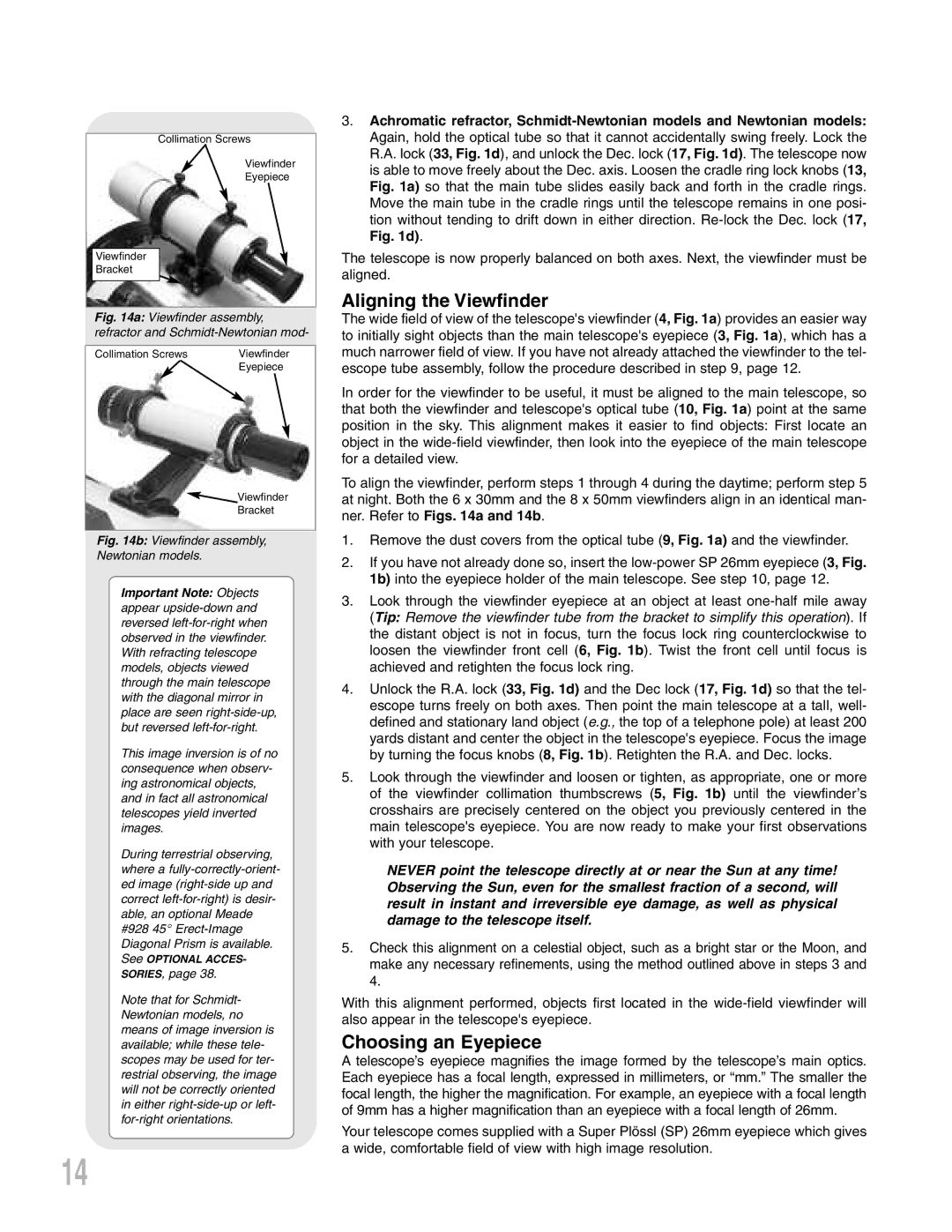 Meade LXD75 instruction manual Aligning the Viewfinder, Choosing an Eyepiece 