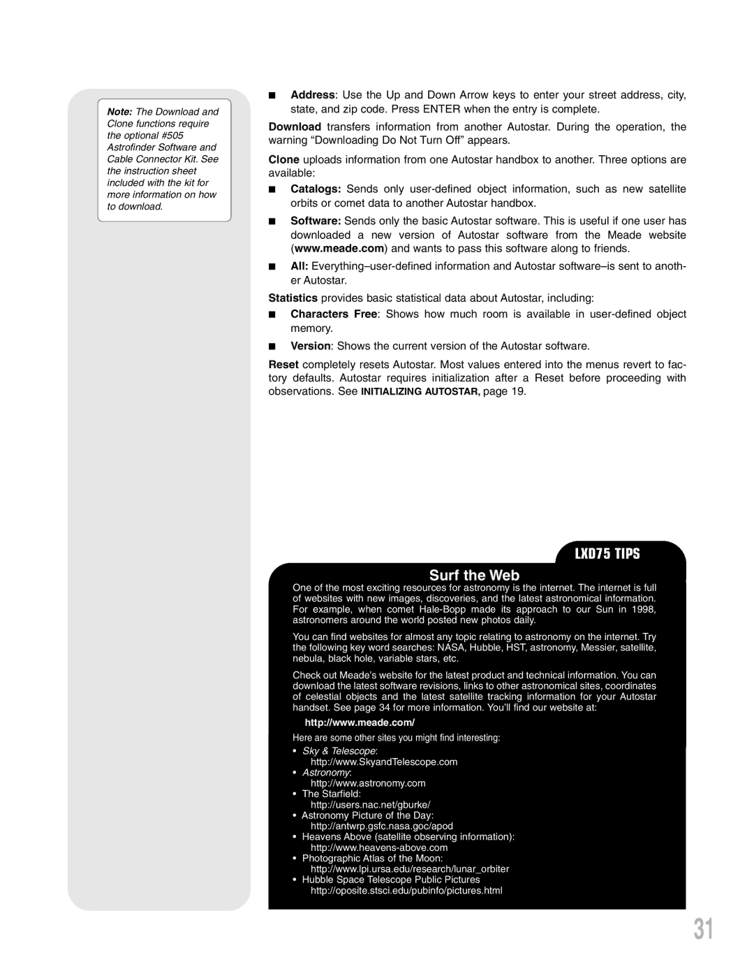 Meade LXD75 instruction manual Surf the Web 