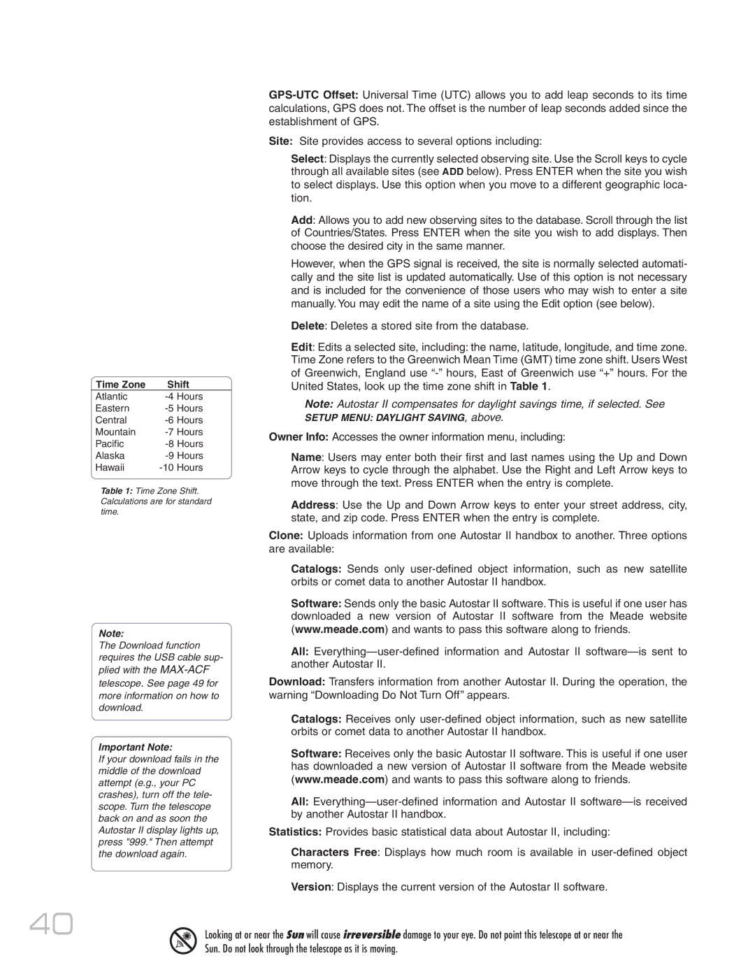 Meade MAX-ACF instruction manual Setup Menu Daylight SAVING, above 