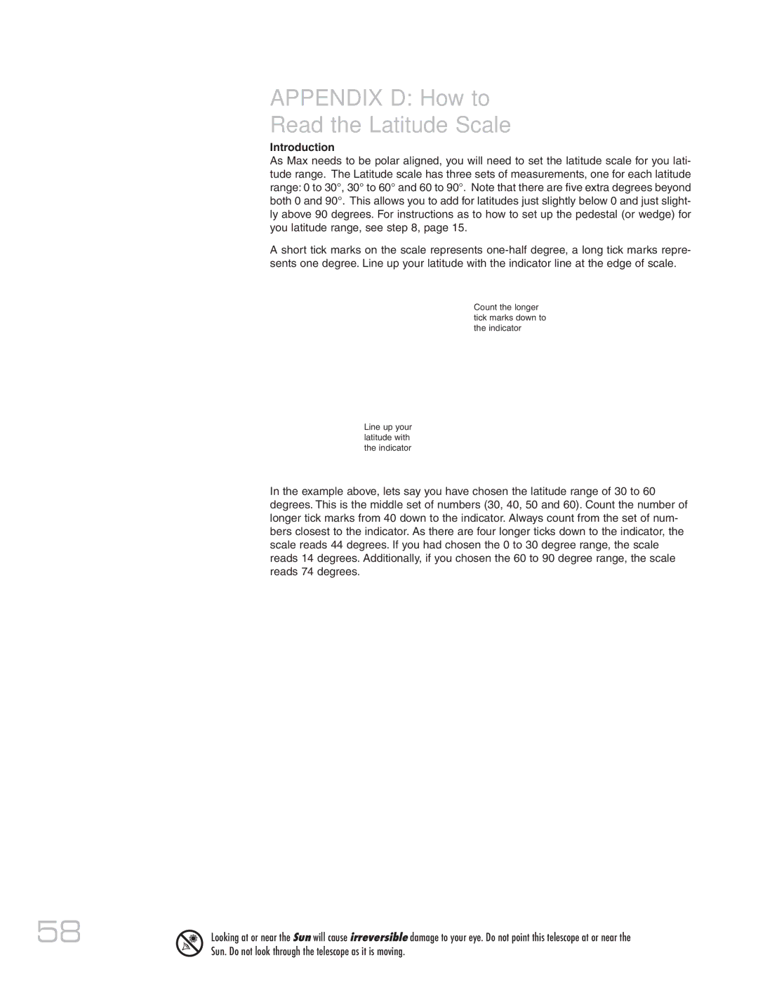 Meade MAX-ACF instruction manual Appendix D How to Read the Latitude Scale 