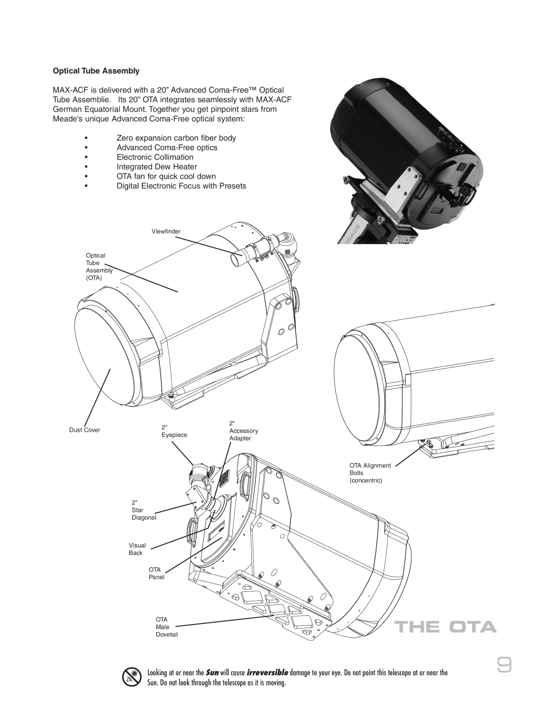 Meade MAX-ACF instruction manual MaleTHE OTA, Optical Tube Assembly 