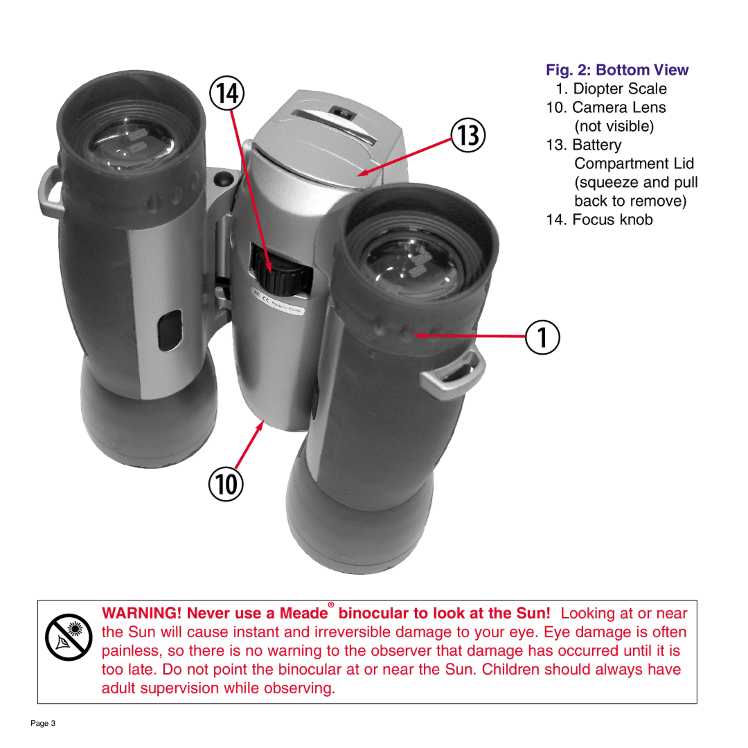 Meade Meade 8 x 42 2.0D CaptureView TM Integrated Binocular and Digital Camera operating instructions Bottom View 