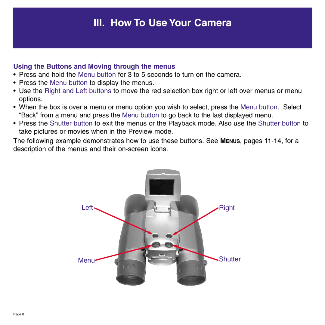 Meade Meade 8 x 42 2.0D CaptureView TM Integrated Binocular and Digital Camera operating instructions 