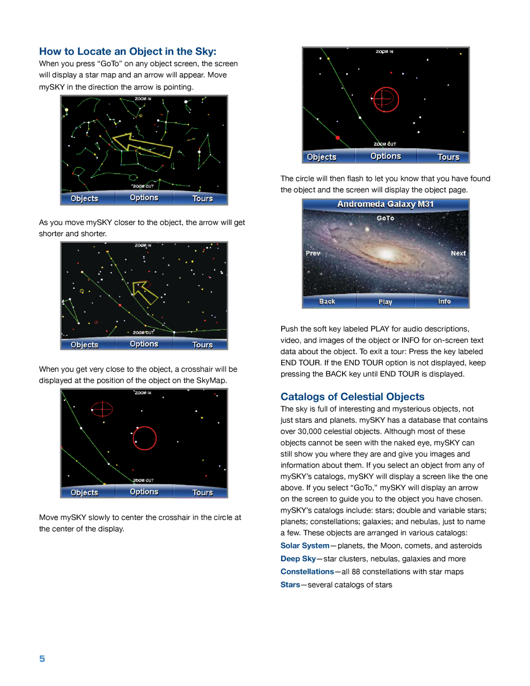 Meade mySKY Plus instruction manual How to Locate an Object in the Sky, Catalogs of Celestial Objects 