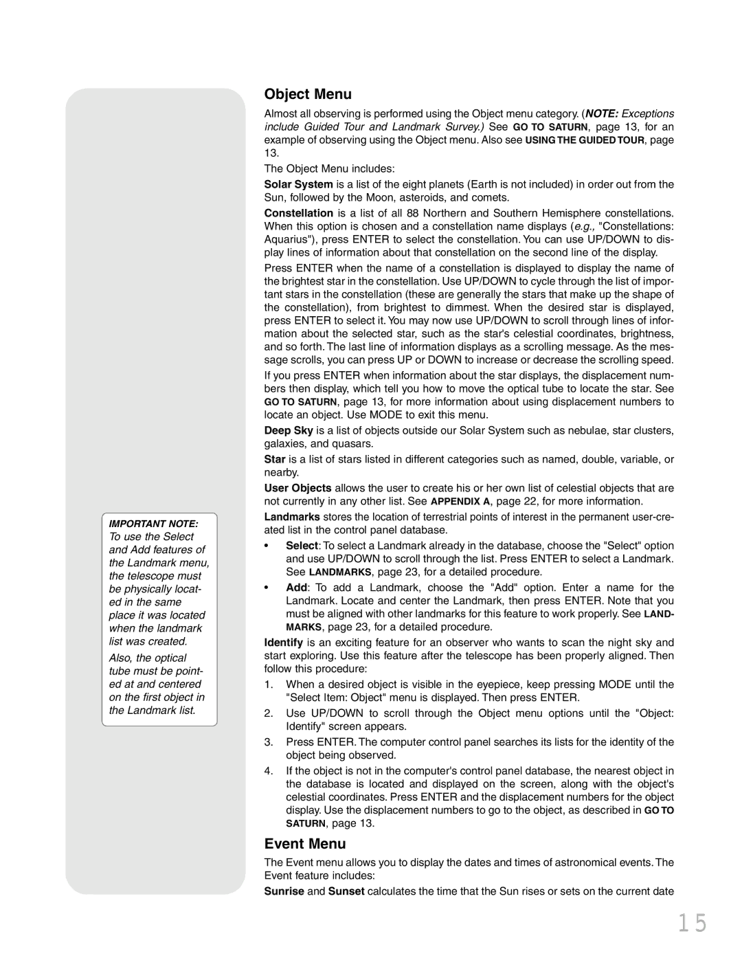 Meade NGC instruction manual Object Menu, Event Menu 