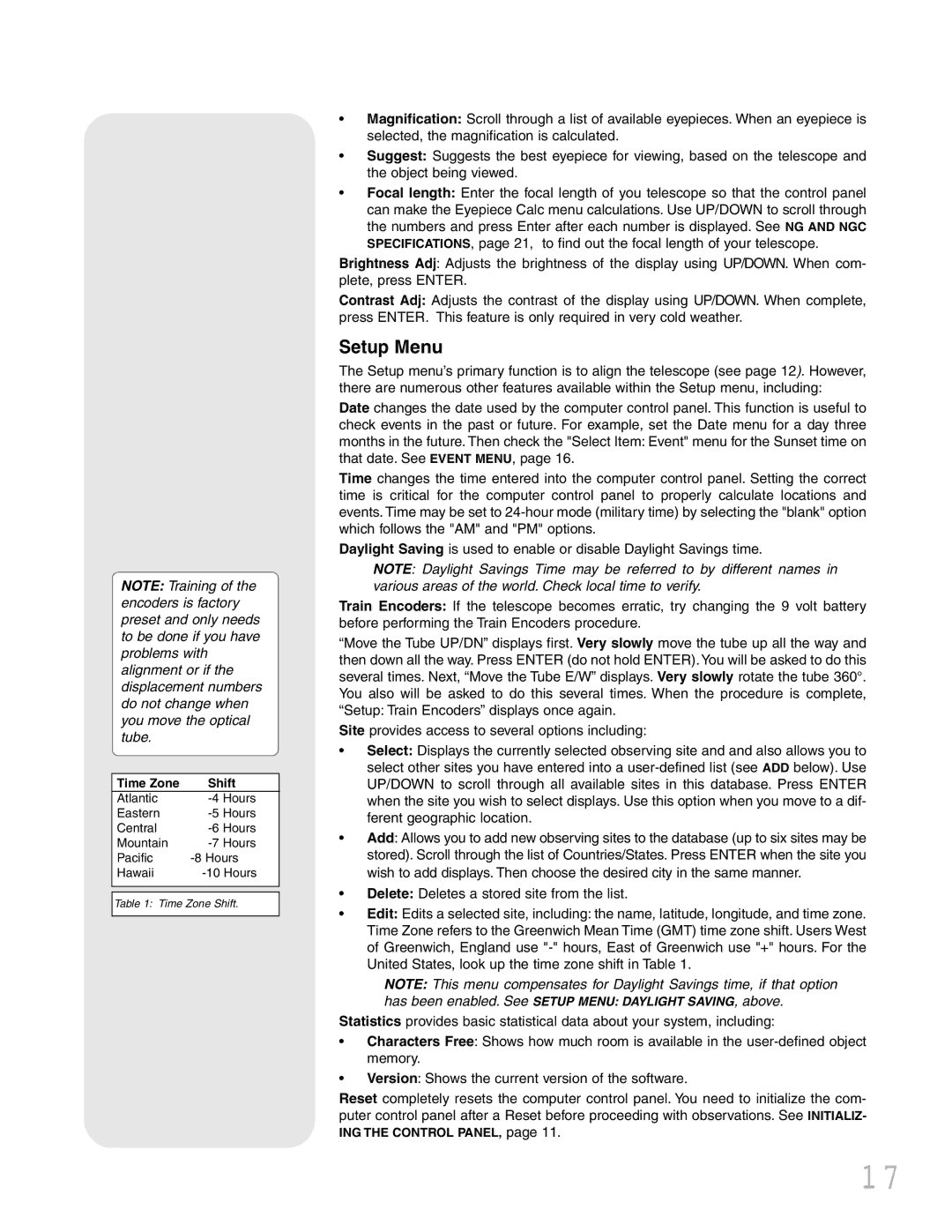 Meade NGC instruction manual Setup Menu 