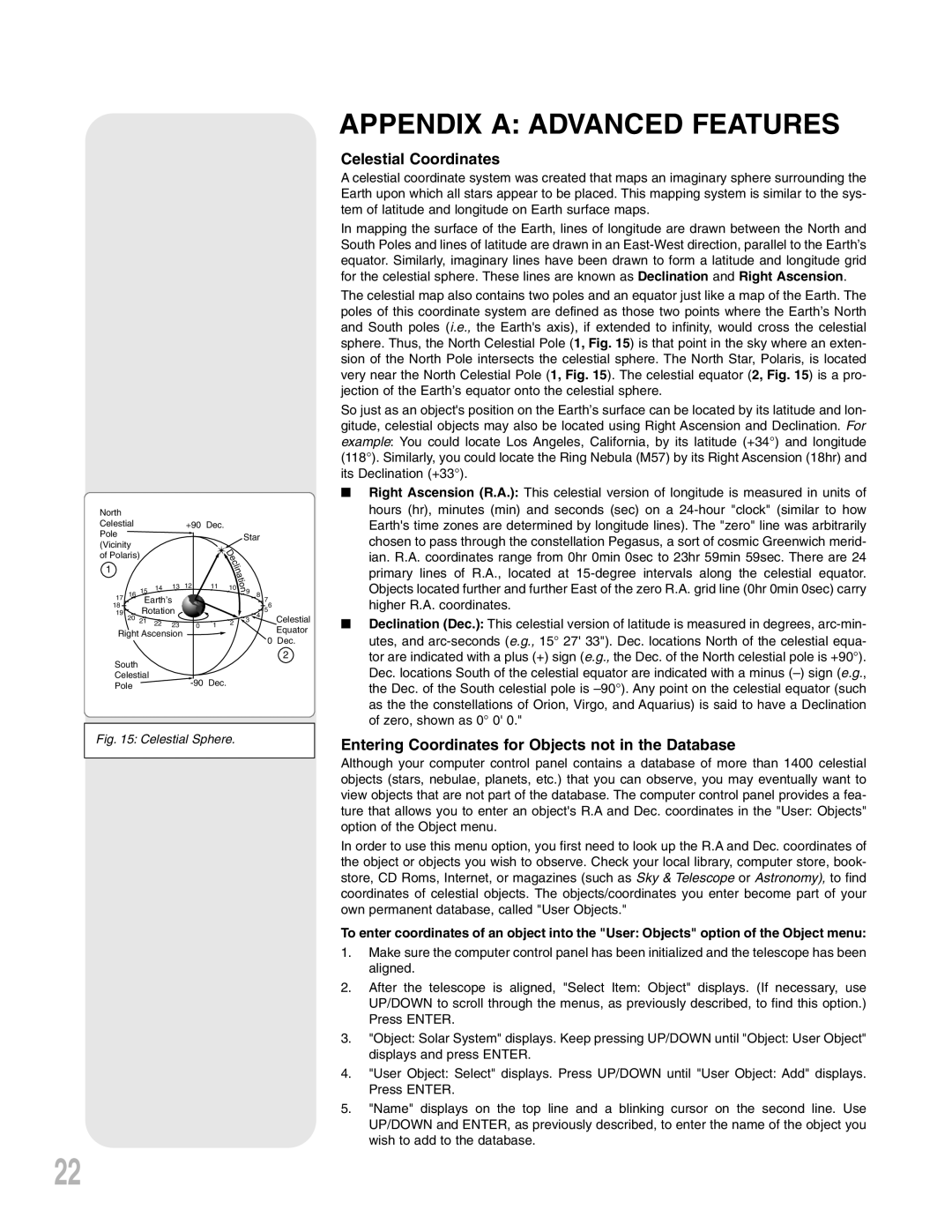 Meade NGC-Series, NG-Series instruction manual Appendix a Advanced Features, Celestial Coordinates 