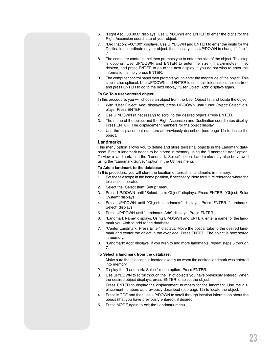 Meade NG-Series, NGC-Series instruction manual Landmarks 