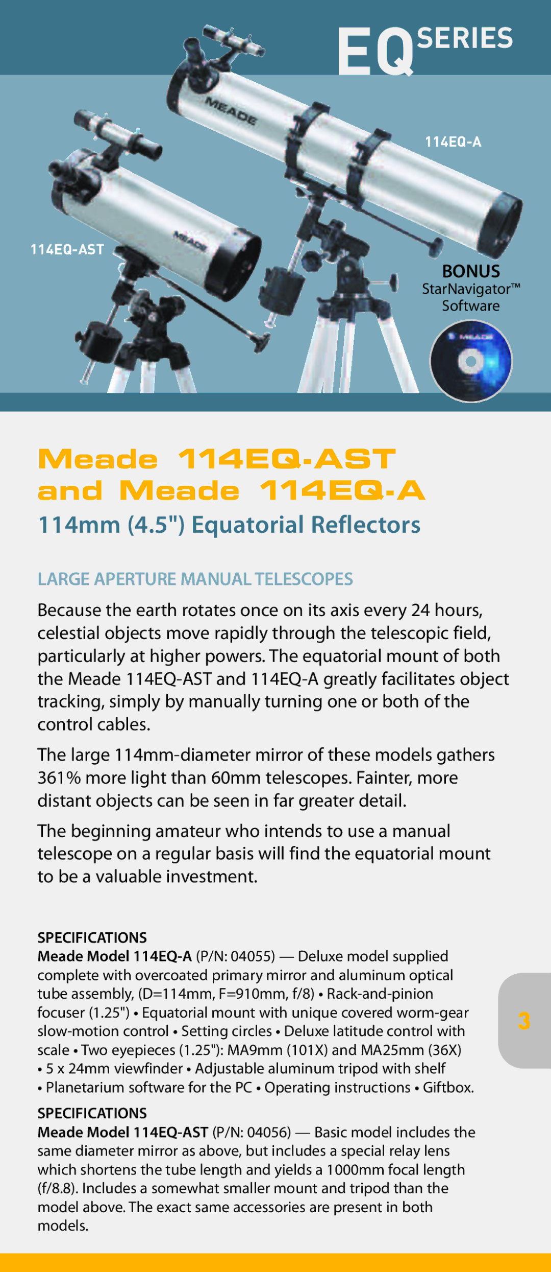 Meade pmn manual Meade 114EQ-AST, 114mm 4.5 Equatorial Reflectors, Large Aperture Manual Telescopes 