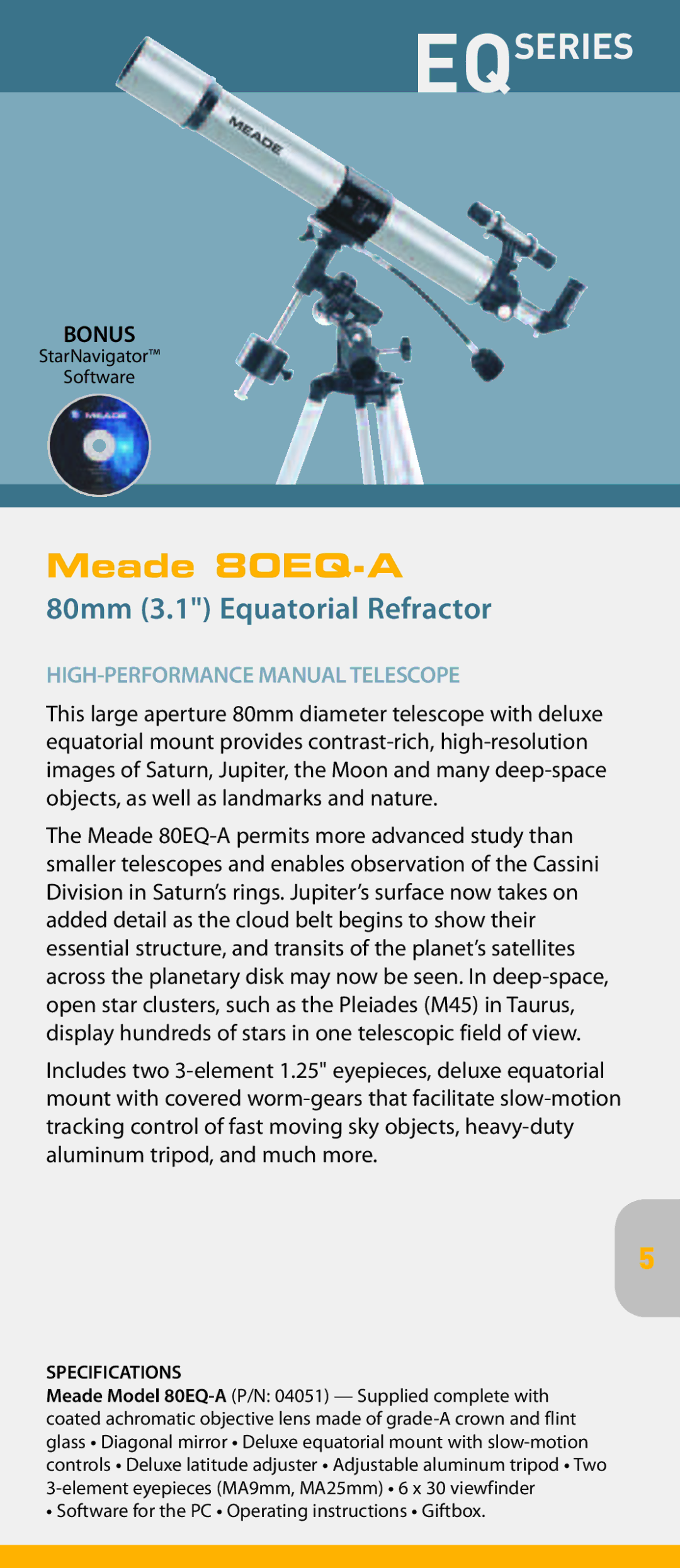 Meade pmn manual Meade 80EQ-A, 80mm 3.1 Equatorial Refractor, HIGH-PERFORMANCE Manual Telescope 