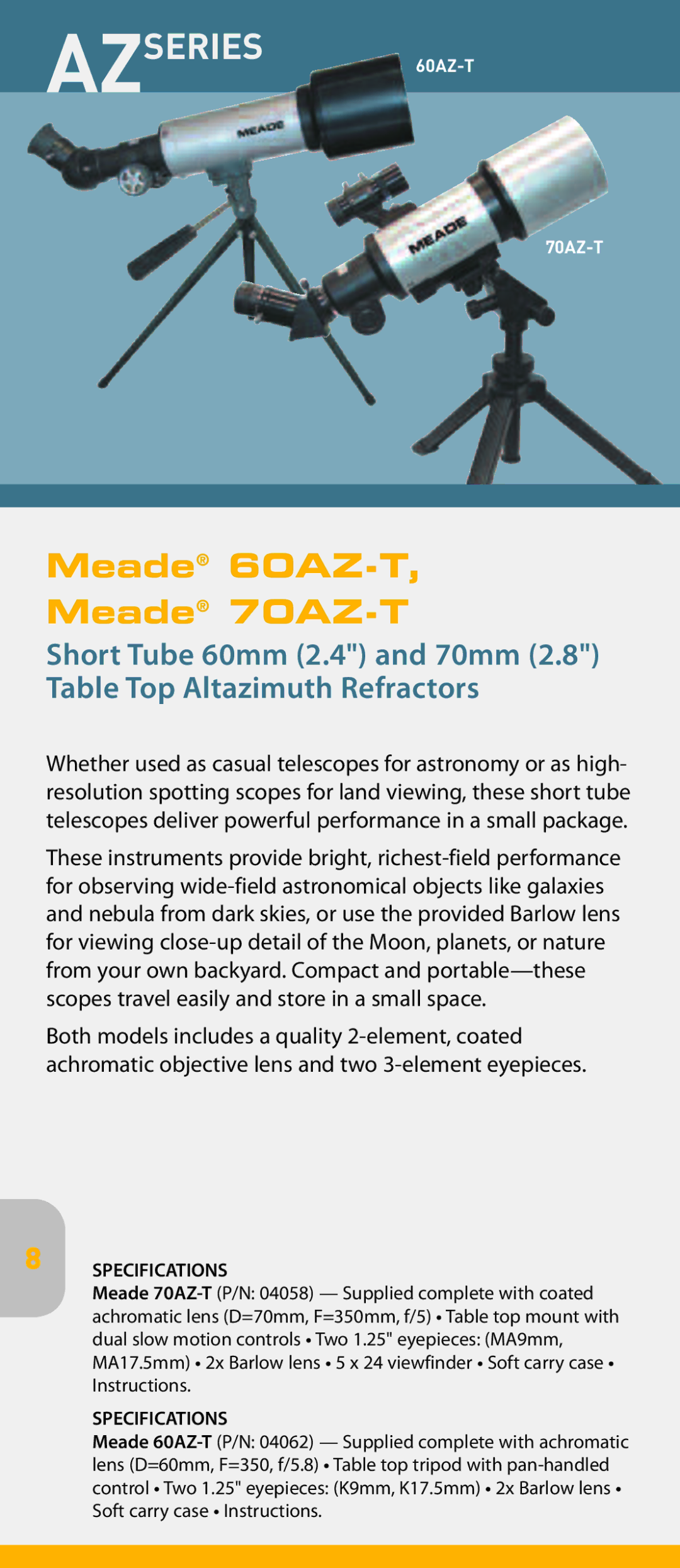 Meade pmn manual Meade 60AZ-T, Meade 70AZ-T 