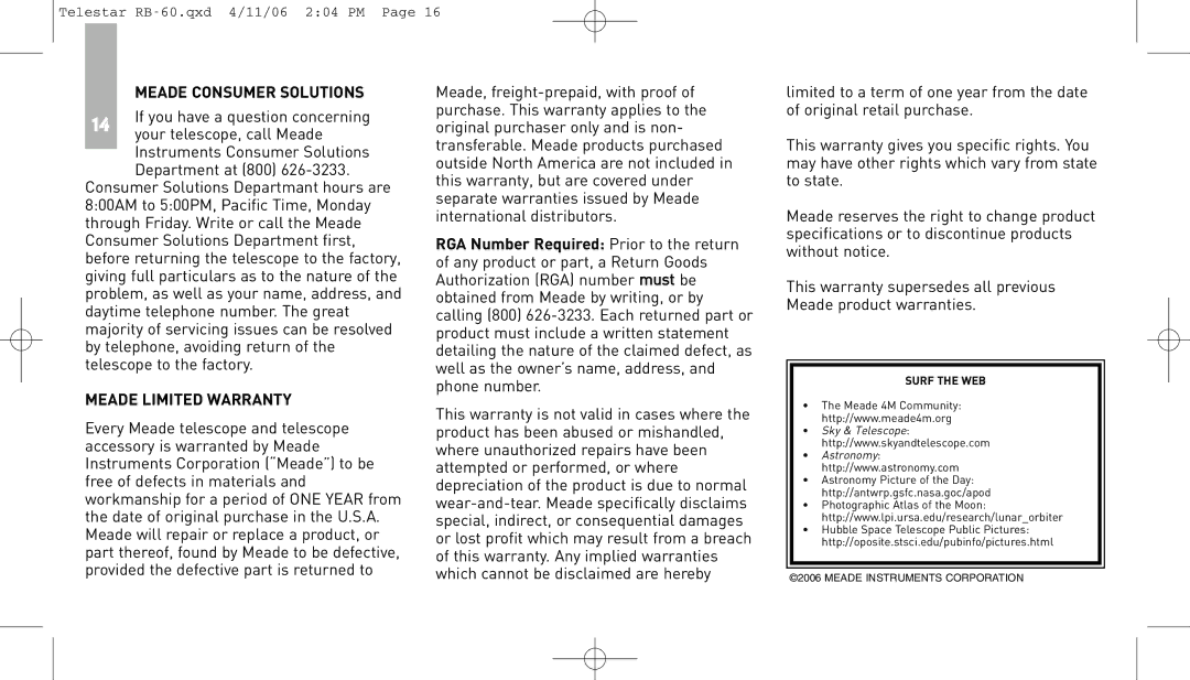 Meade RB-60 instruction manual Astronomy 