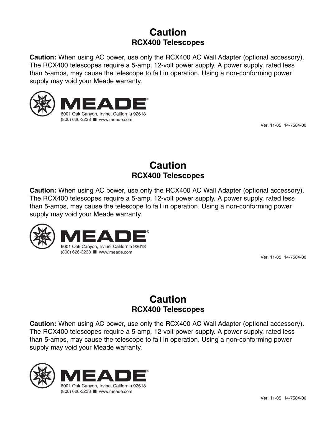 Meade warranty RCX400 Telescopes 