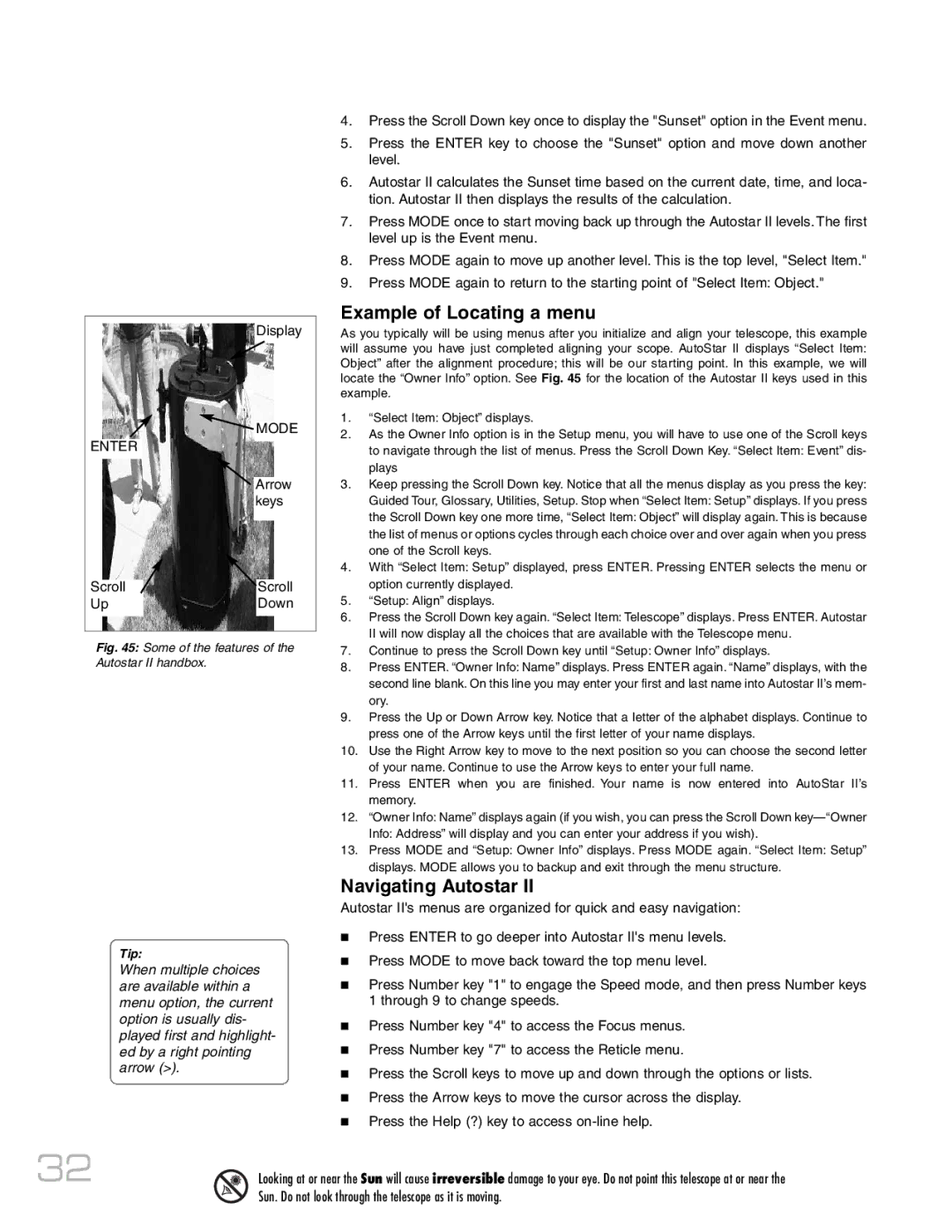 Meade RCX400 instruction manual Example of Locating a menu, Navigating Autostar 