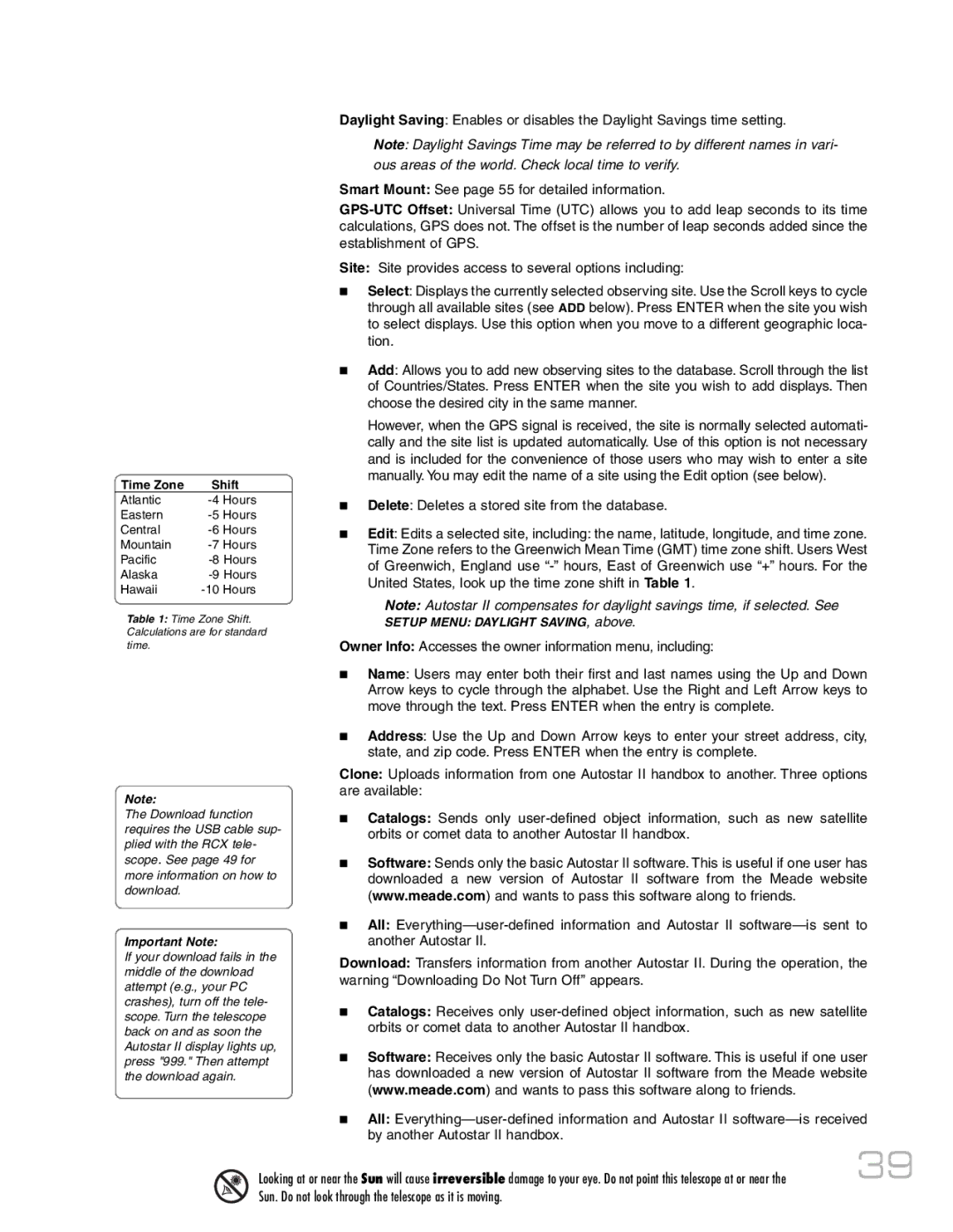 Meade RCX400 instruction manual Ous areas of the world. Check local time to verify 