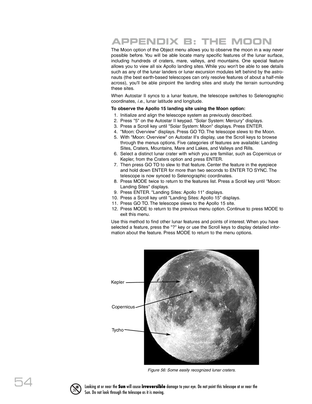 Meade RCX400 instruction manual Appendix B the Moon, To observe the Apollo 15 landing site using the Moon option 