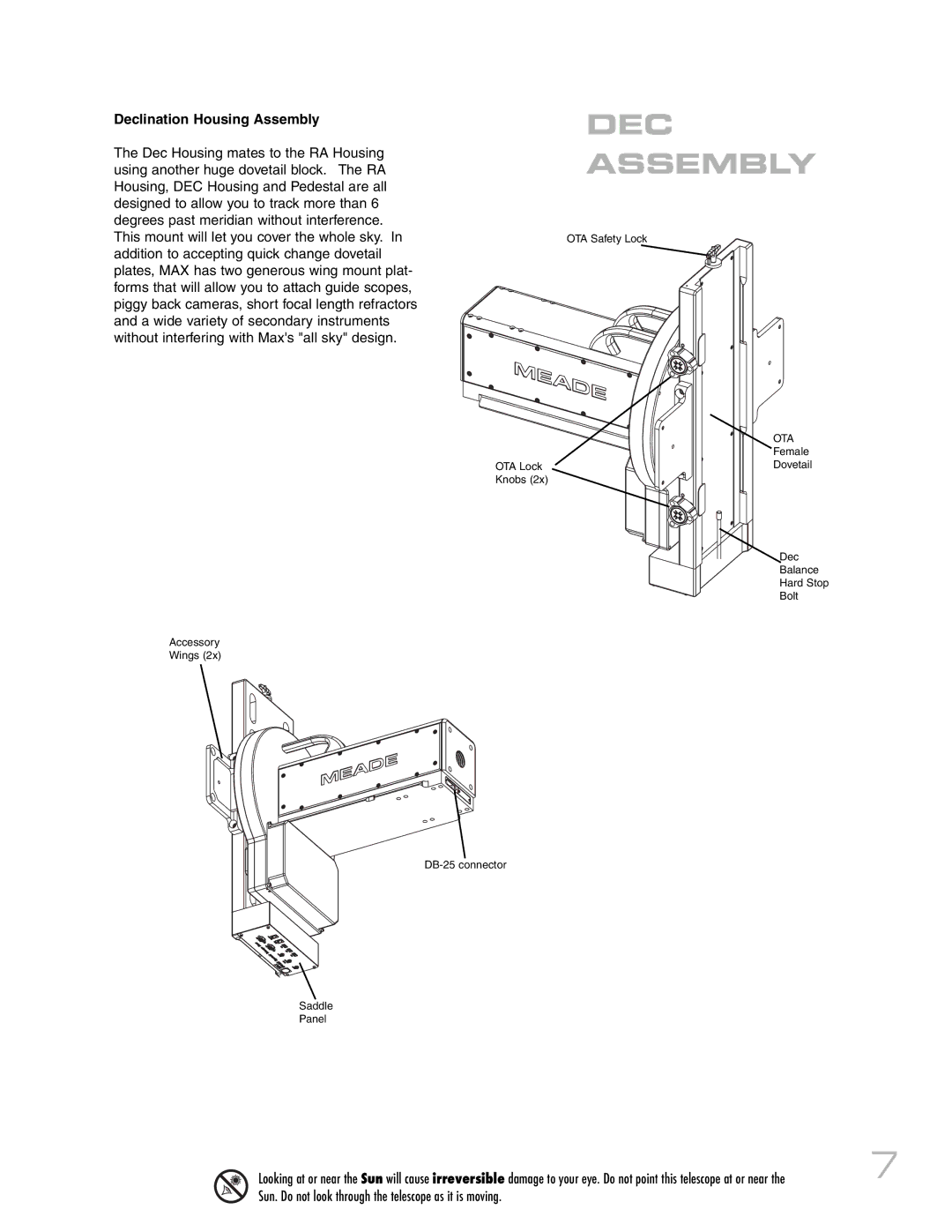 Meade RCX400 instruction manual DEC Assembly, Declination Housing Assembly 