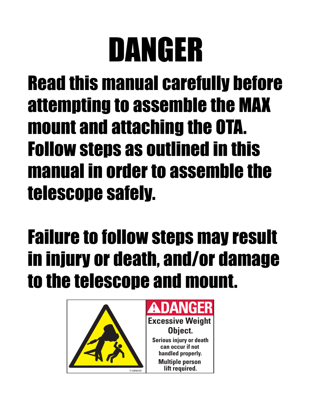 Meade RCX400 instruction manual Danger 