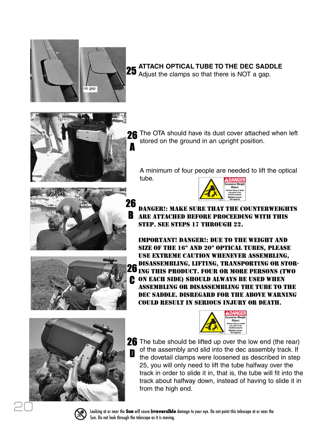 Meade RCX400 instruction manual B Danger! Make Sure That The Counterweights 