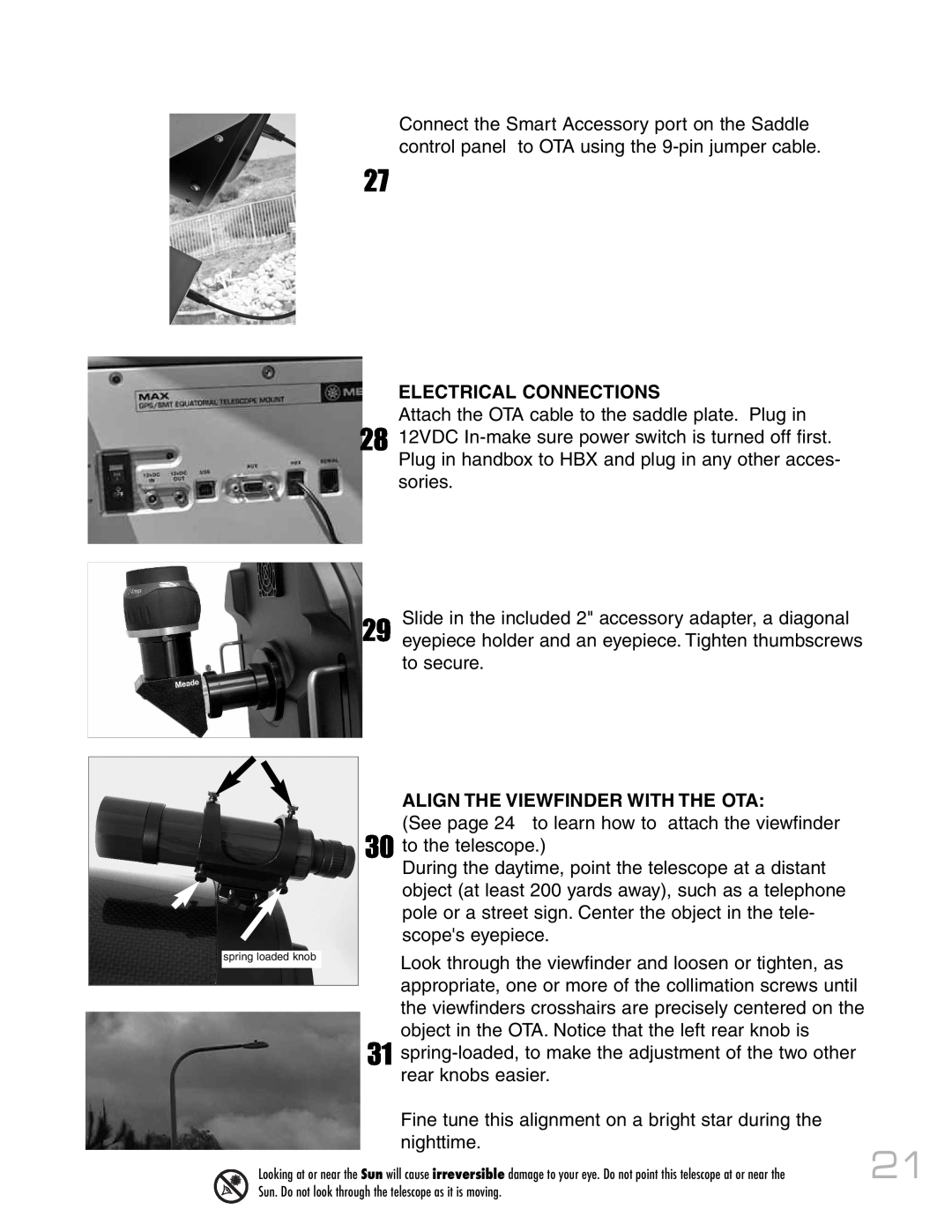 Meade RCX400 instruction manual Electrical Connections, Align The Viewfinder With The Ota 