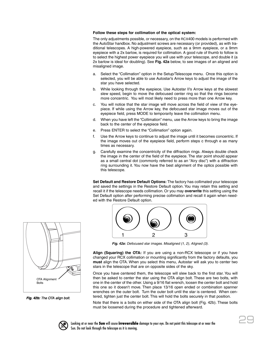 Meade RCX400 instruction manual b The OTA align bolt, OTA Alignment, Bolts 