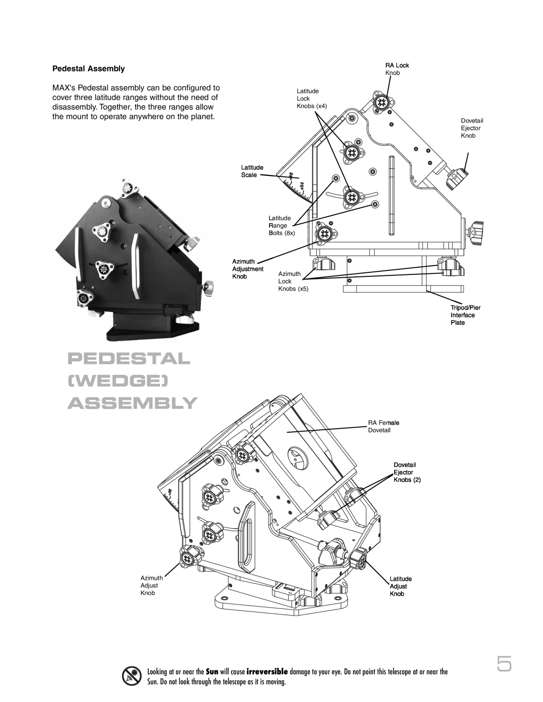Meade RCX400 instruction manual Pedestal Wedge Assembly, Pedestal Assembly 