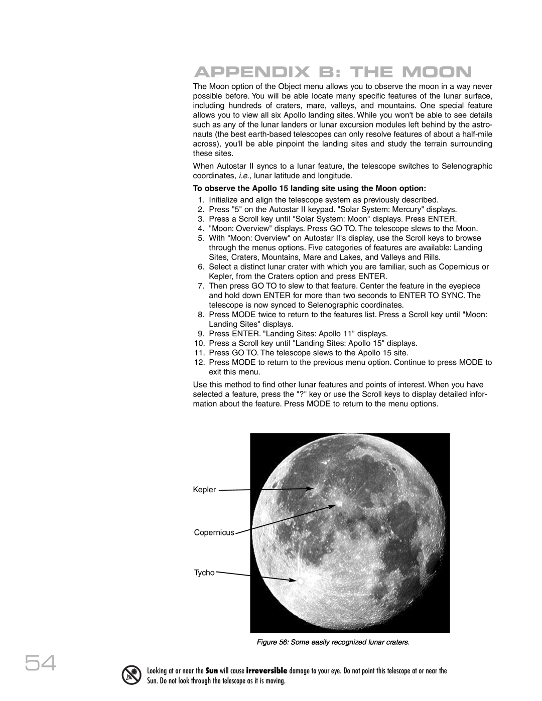 Meade RCX400 instruction manual Appendix B The Moon 