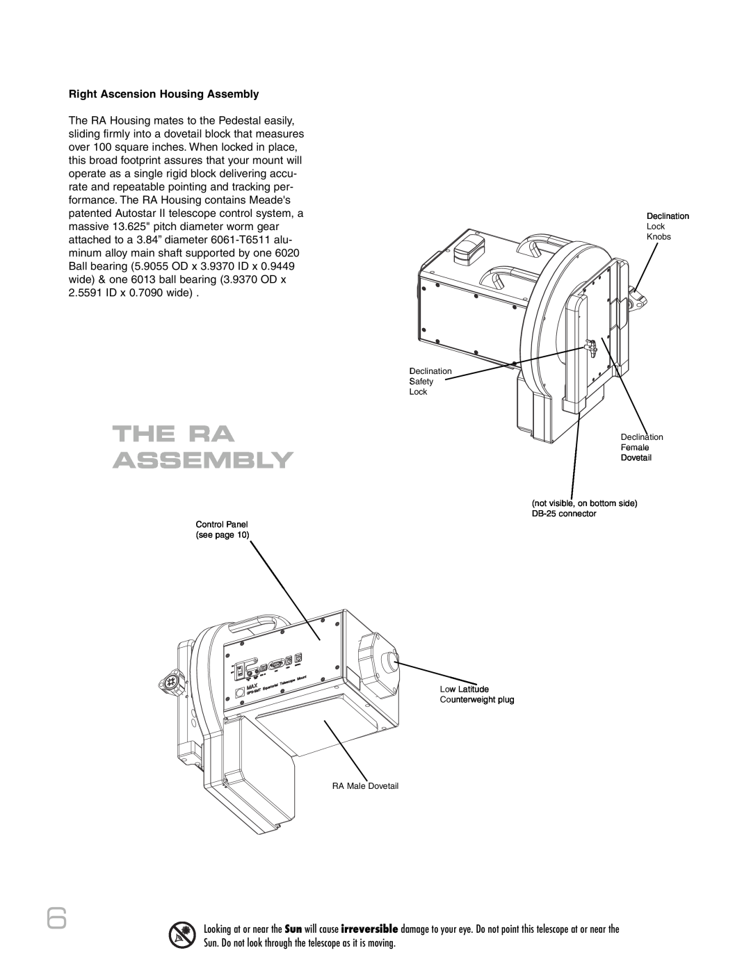 Meade RCX400 instruction manual The Ra Assembly, Right Ascension Housing Assembly 