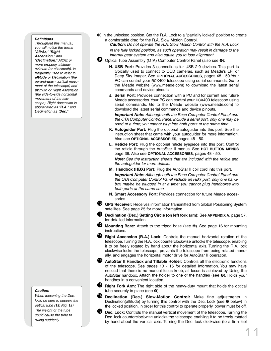 Meade RCX400TM instruction manual Definitions 