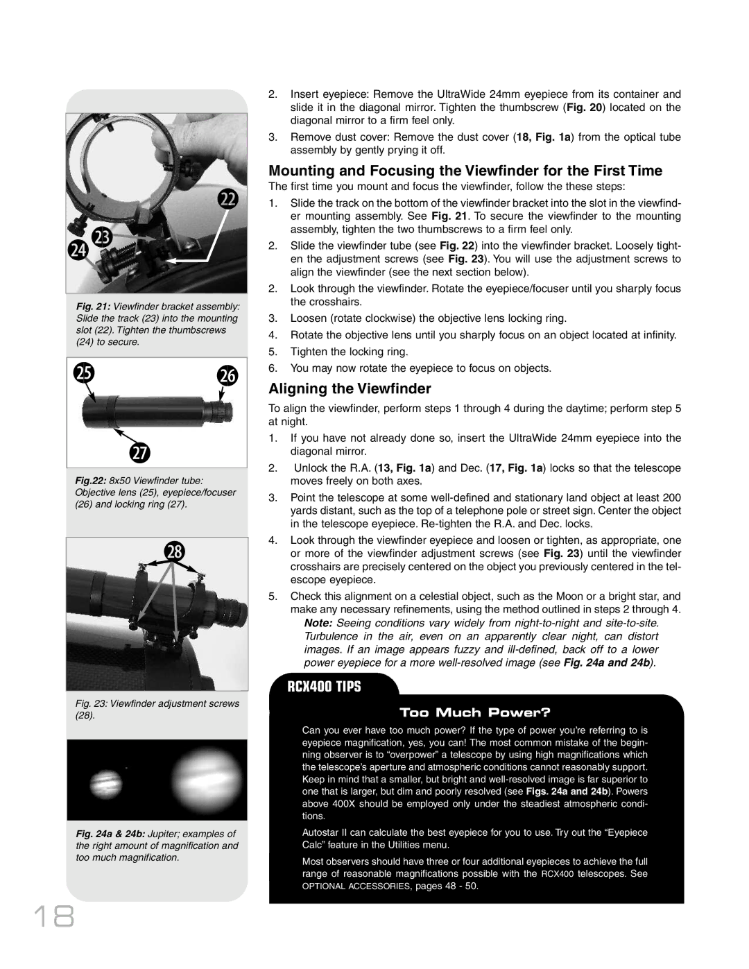 Meade RCX400TM instruction manual Mounting and Focusing the Viewfinder for the First Time, Aligning the Viewfinder 