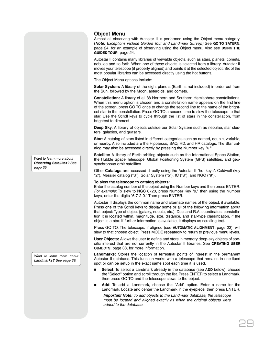 Meade RCX400TM instruction manual Object Menu, To slew the telescope to catalog objects 