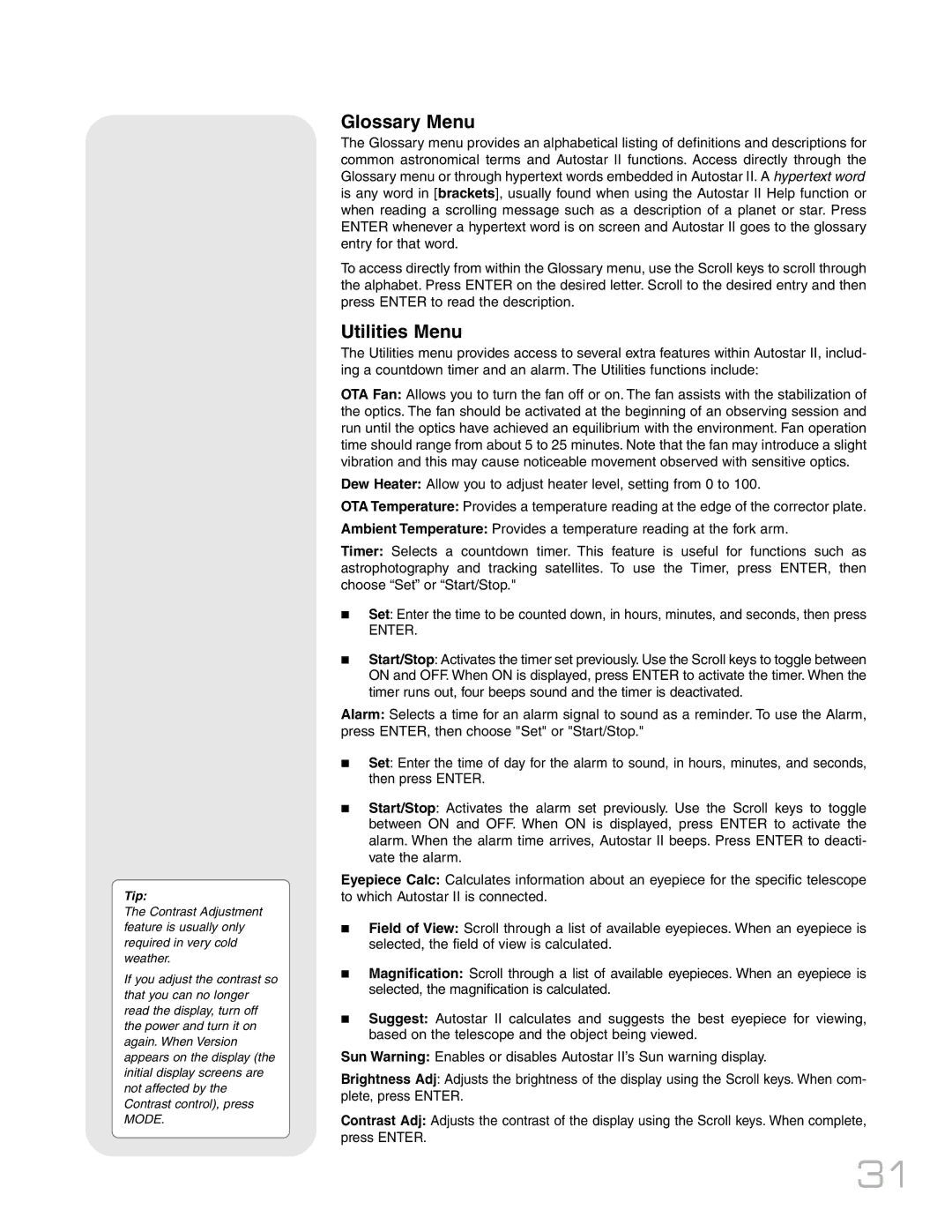 Meade RCX400TM instruction manual Glossary Menu, Utilities Menu 