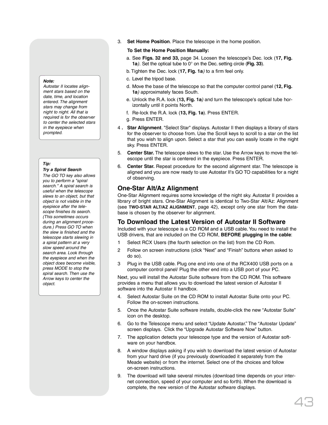 Meade RCX400TM instruction manual One-Star Alt/Az Alignment, To Download the Latest Version of Autostar II Software 