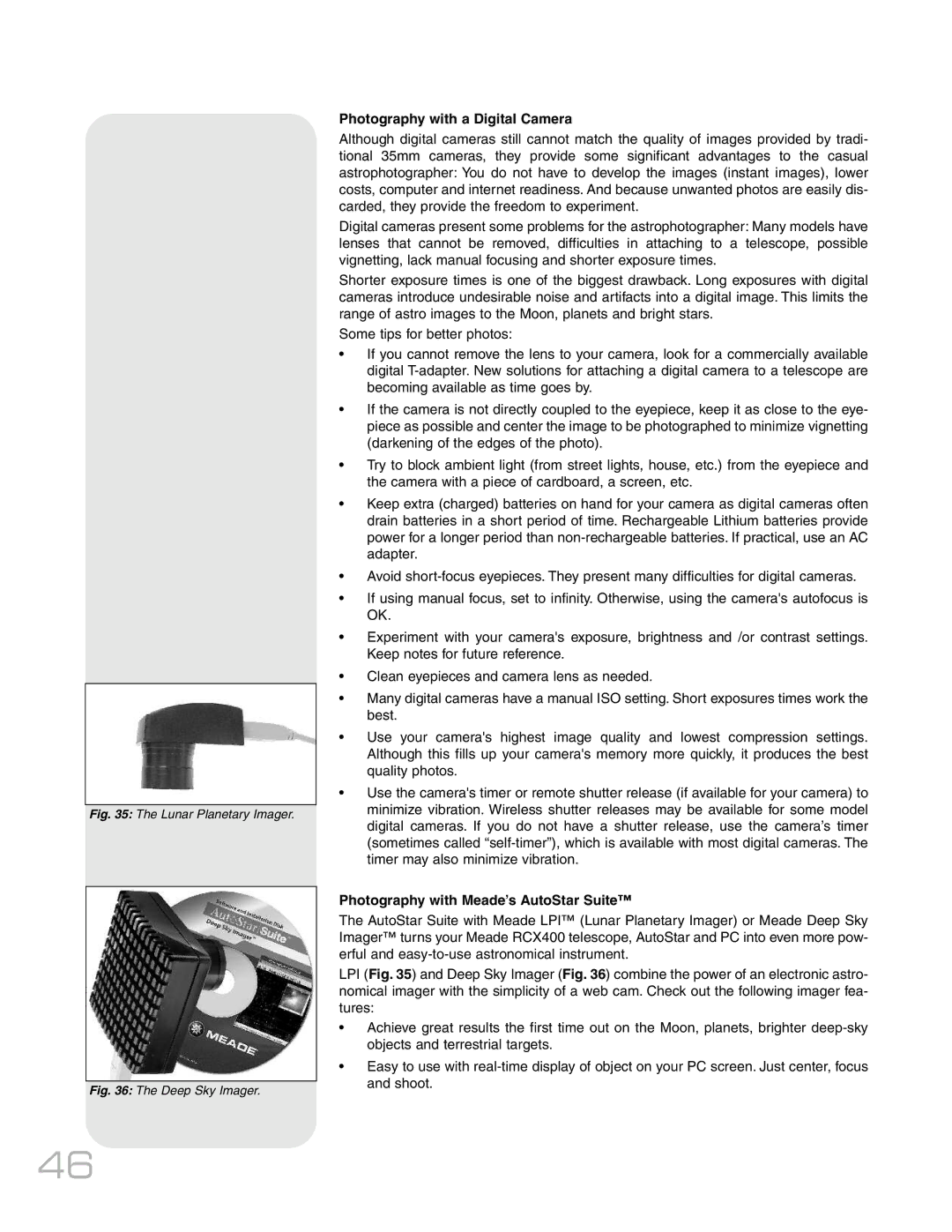 Meade RCX400TM instruction manual Photography with a Digital Camera, Photography with Meade’s AutoStar Suite 