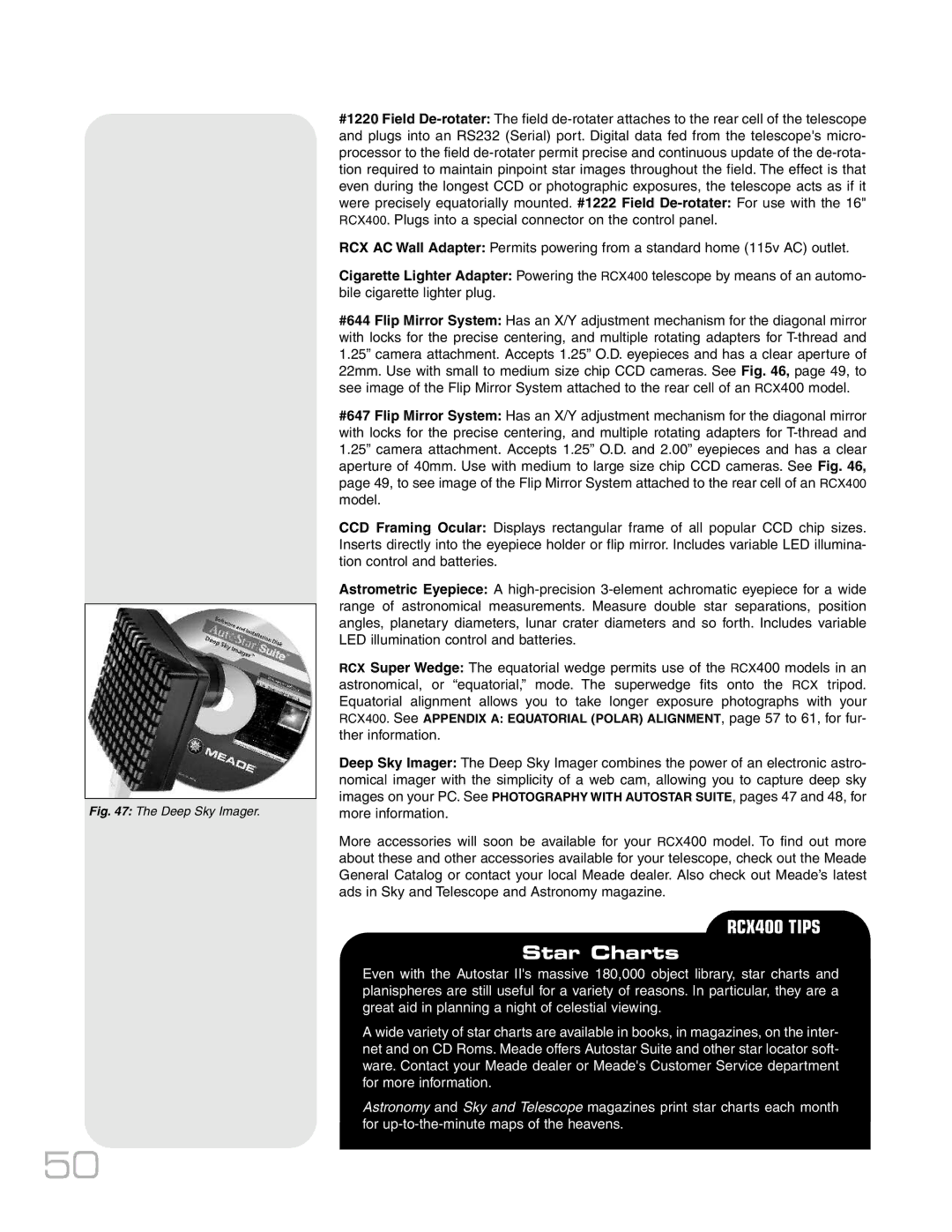 Meade RCX400TM instruction manual Star Charts 