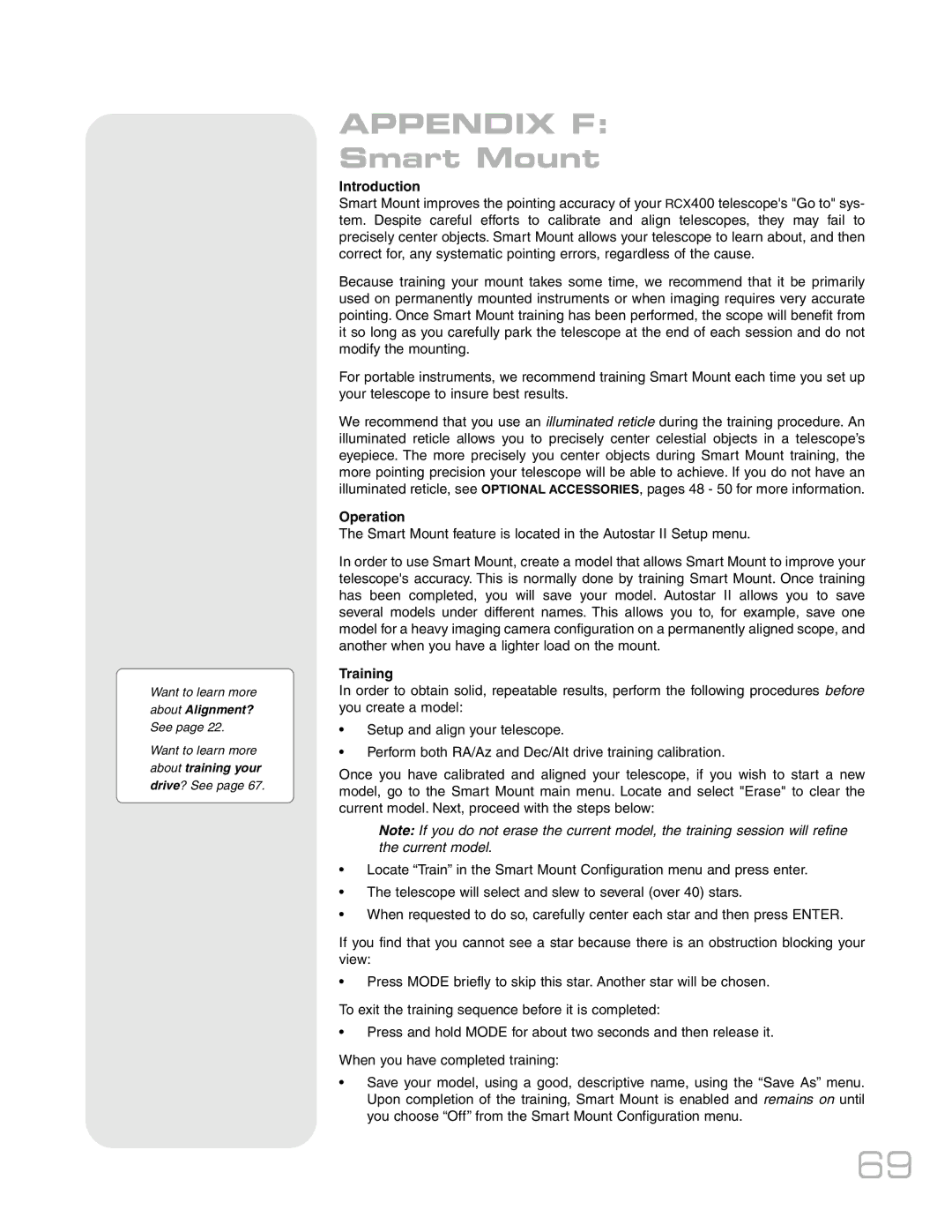 Meade RCX400TM instruction manual Appendix F, Introduction, Operation, Training 