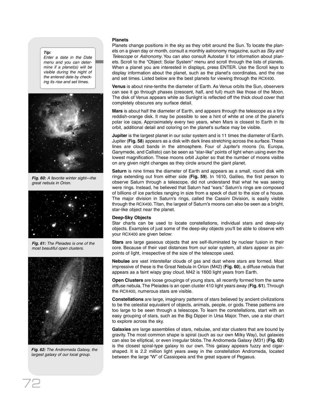 Meade RCX400TM instruction manual Planets, Deep-Sky Objects 