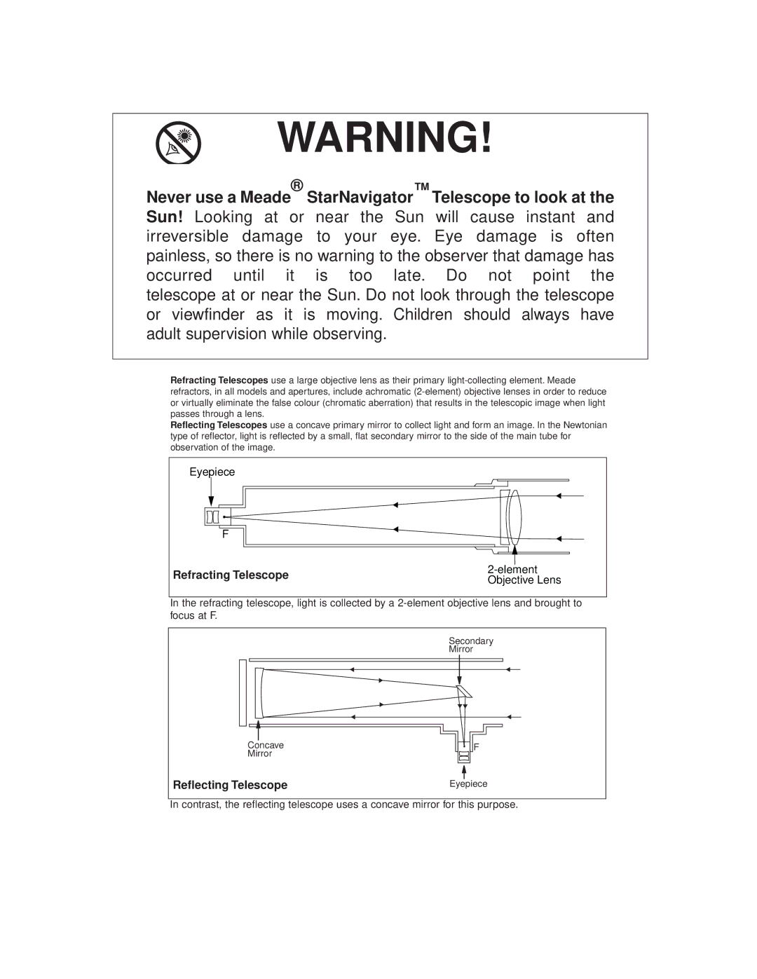 Meade StarNavigator instruction manual Refracting Telescope 