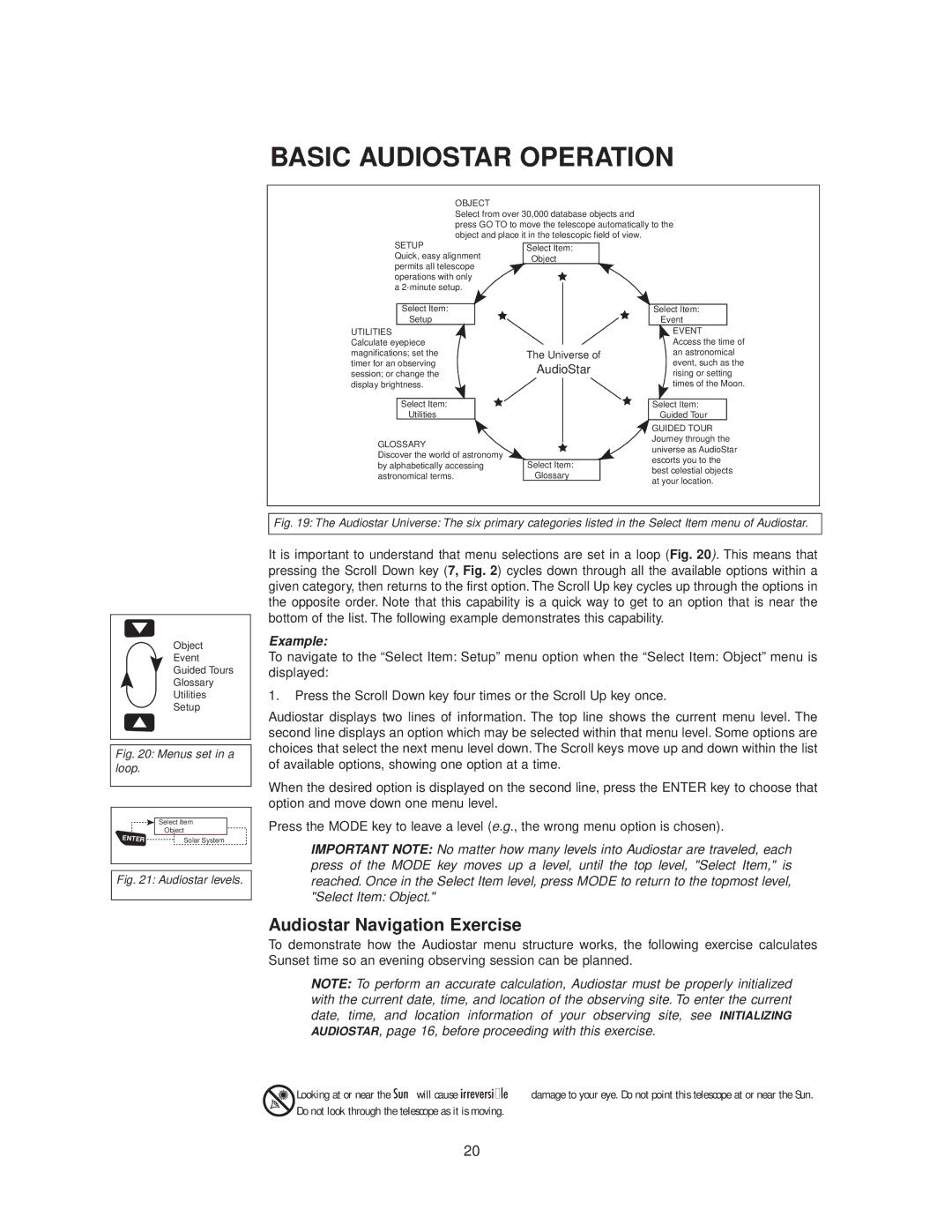 Meade StarNavigator instruction manual Basic Audiostar Operation, Audiostar Navigation Exercise 