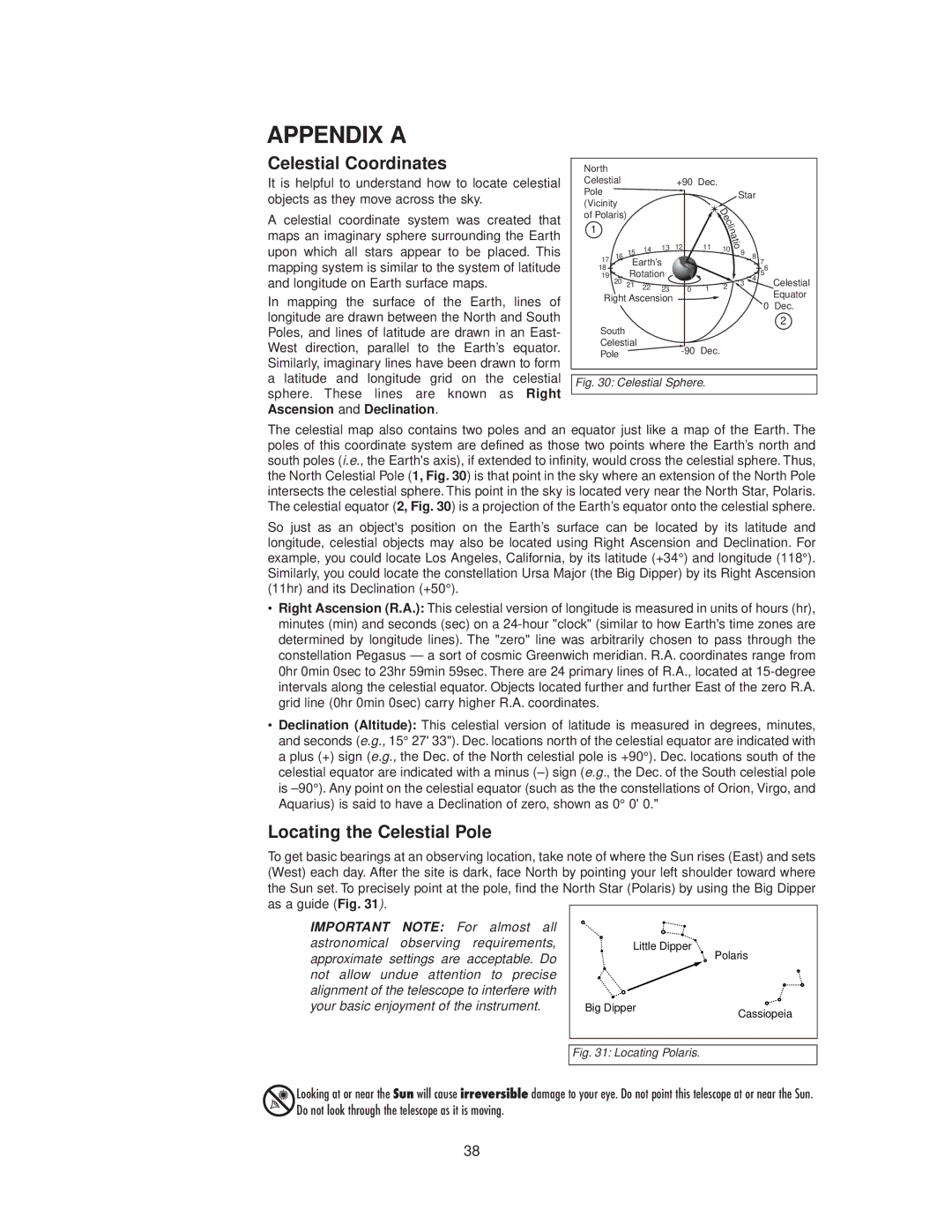 Meade StarNavigator instruction manual Appendix a, Celestial Coordinates, Locating the Celestial Pole 