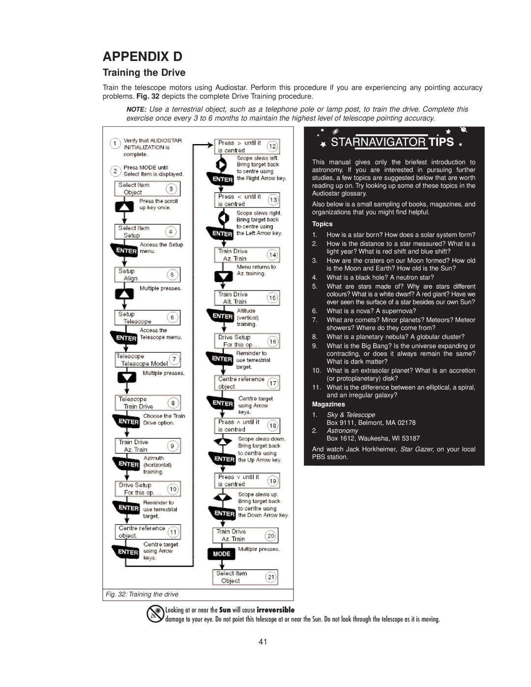 Meade StarNavigator instruction manual Appendix D, Training the Drive 