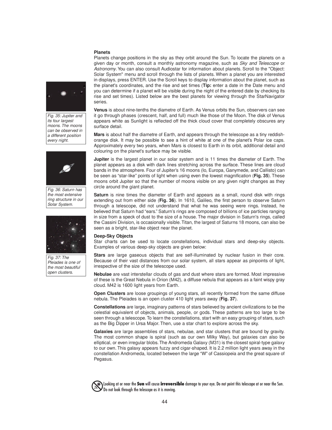 Meade StarNavigator instruction manual Planets, Deep-Sky Objects 